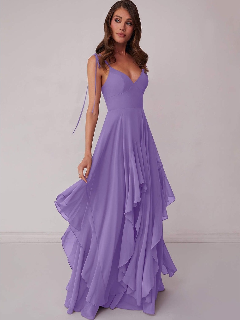Barbie Azazie Tahiti purple maxi dress with ruffled layers, size A6